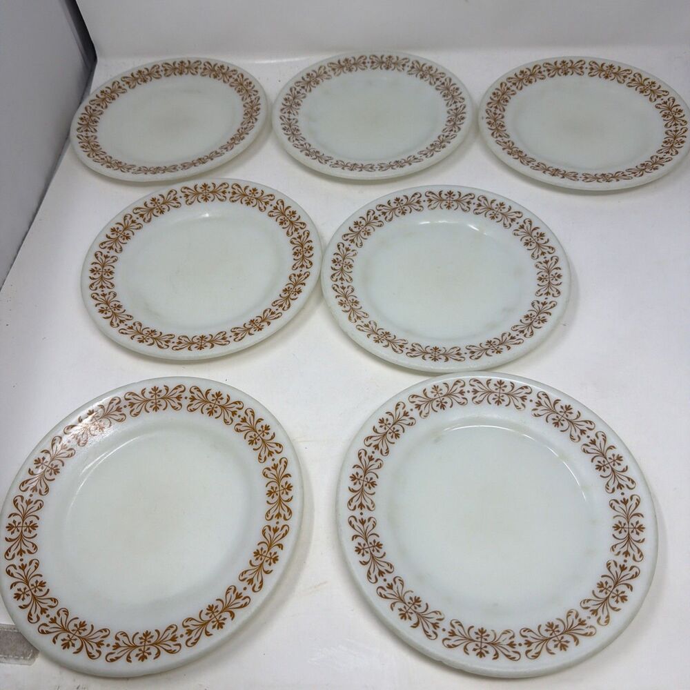 Vintage Pyrex Tableware by Corning Copper Filigree 7 Dessert Plates 6.75" #704